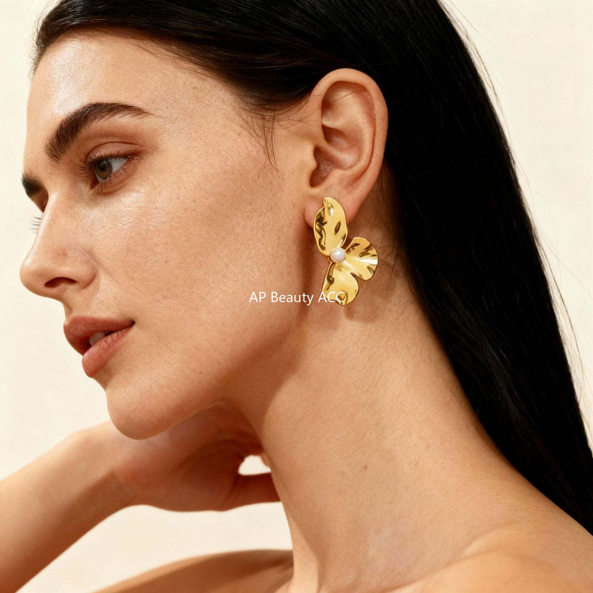 D관 - 스테인리스 스틸 자개 진주 플라워 디자인 귀걸이 [F312] 25.12-1