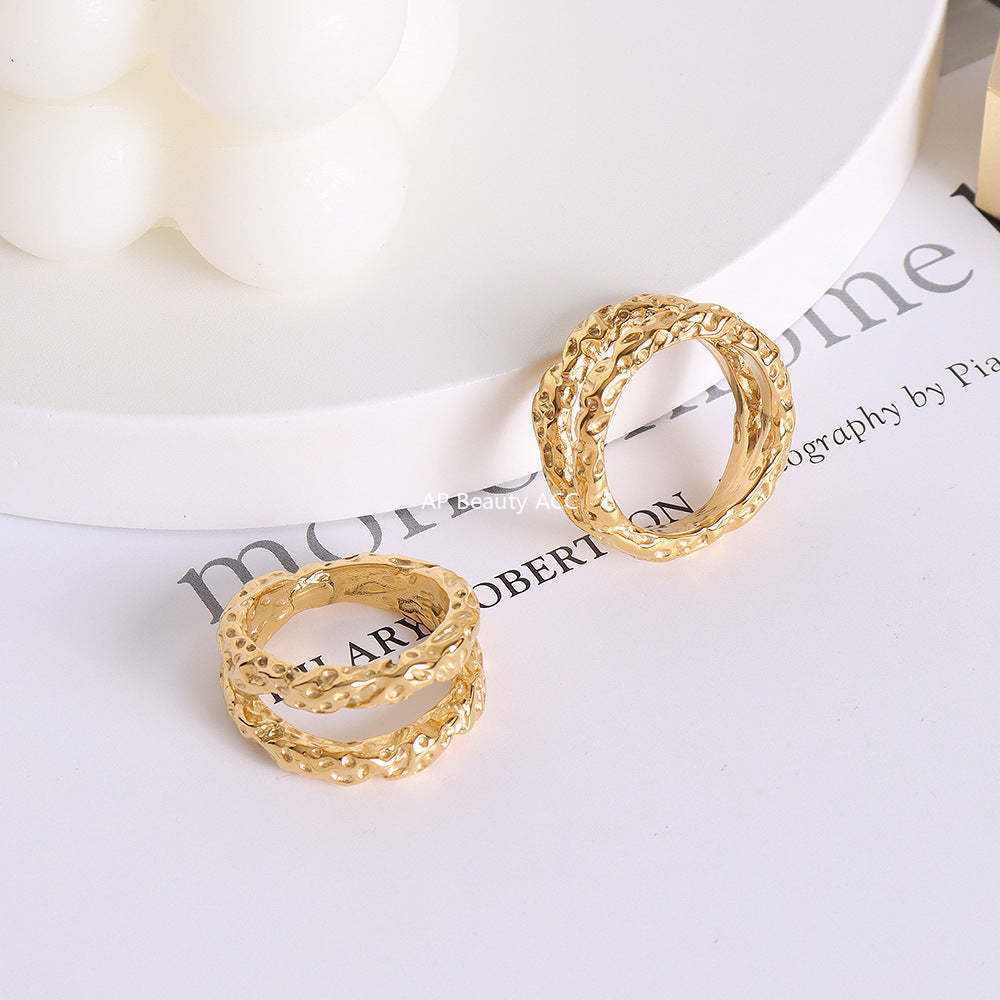 D관 - 더블 레이어 펀칭 디자인 티타늄 스틸 18K 도금 반지 [A225] 25.09-4