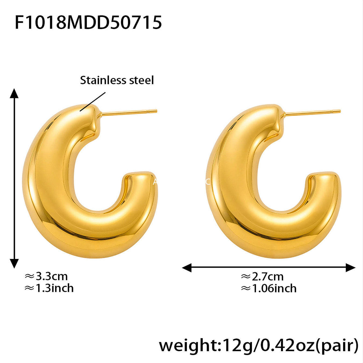 D관 - 스테인리스 스틸 18K 도금 C형 귀걸이 [F1018-F1026-F1038-F1051] 25.07-3