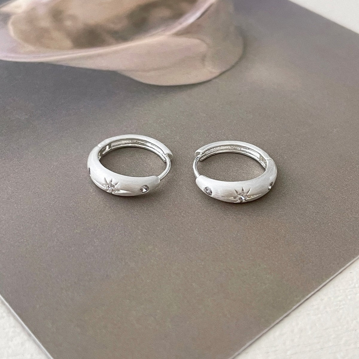 A관 - 샌딩 별 큐빅 925 은침 링 귀걸이 [EH-4015] 25.09-4