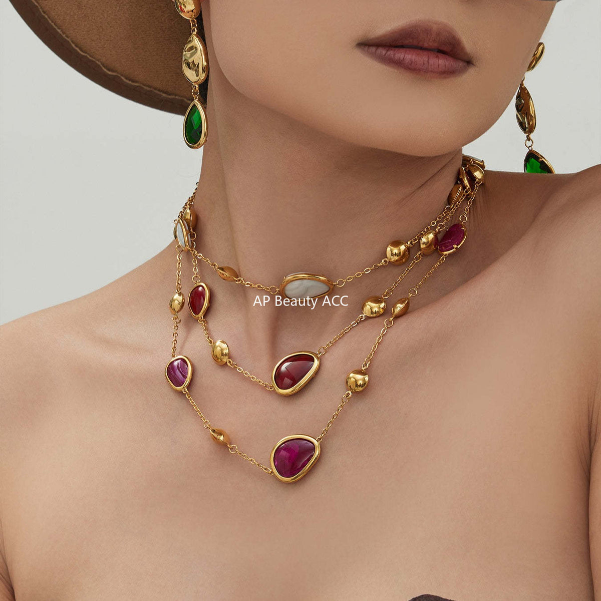 D관 - 컬러 레진 큐빅 하트 18K 도금 스테인리스 스틸 목걸이 팔찌 [TXP515] 25.12-2