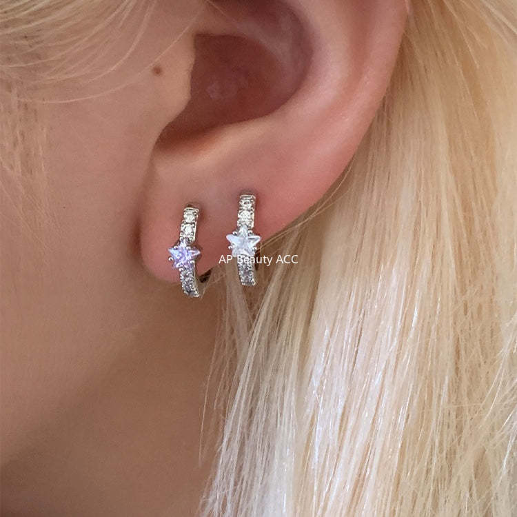 A관 - 별 큐빅 316 스테인리스 스틸 링 귀걸이 [EH-4333] 25.12-1