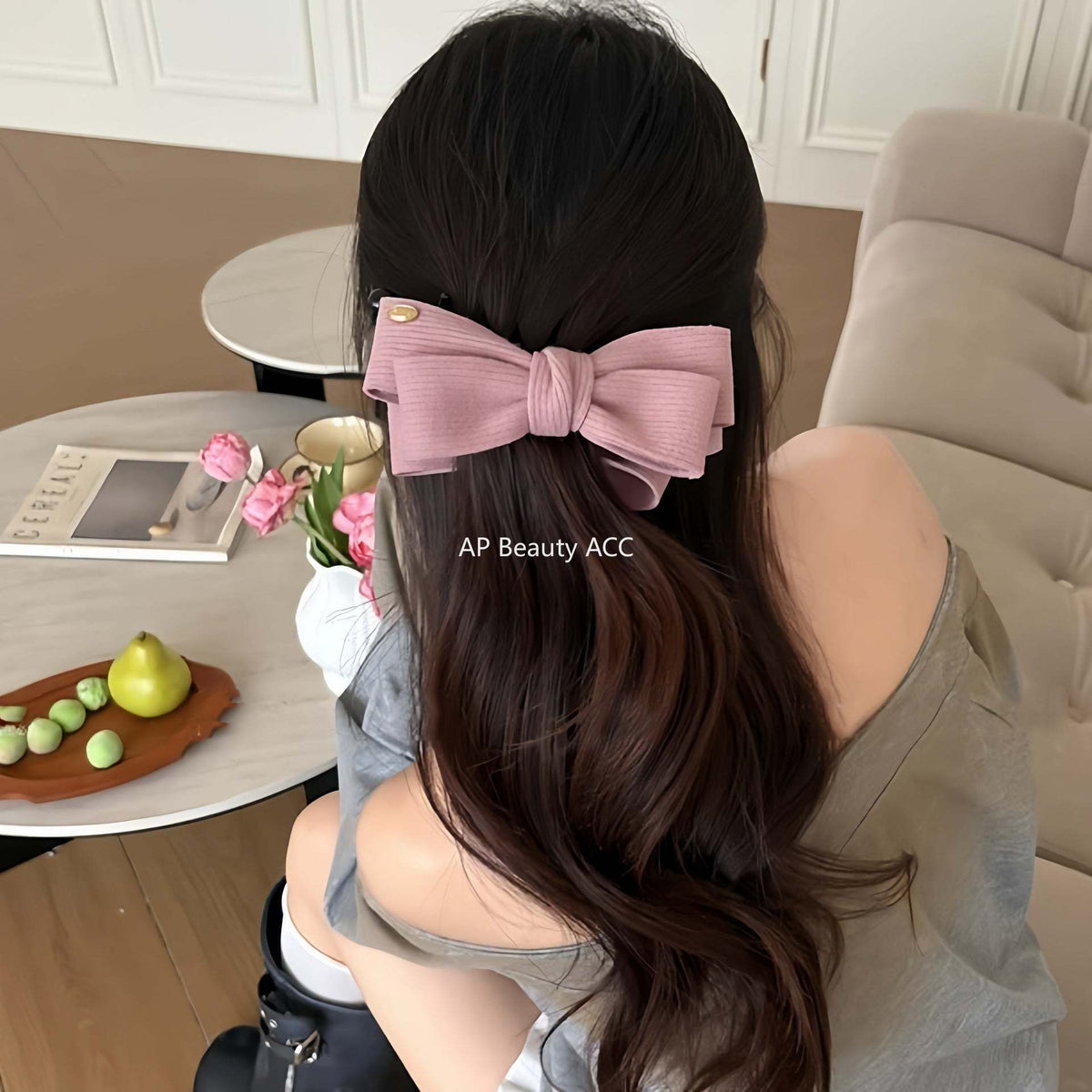 E관 - 모직 니트 소재 양면 리본 디자인 집게핀 [27708] 25.11-3