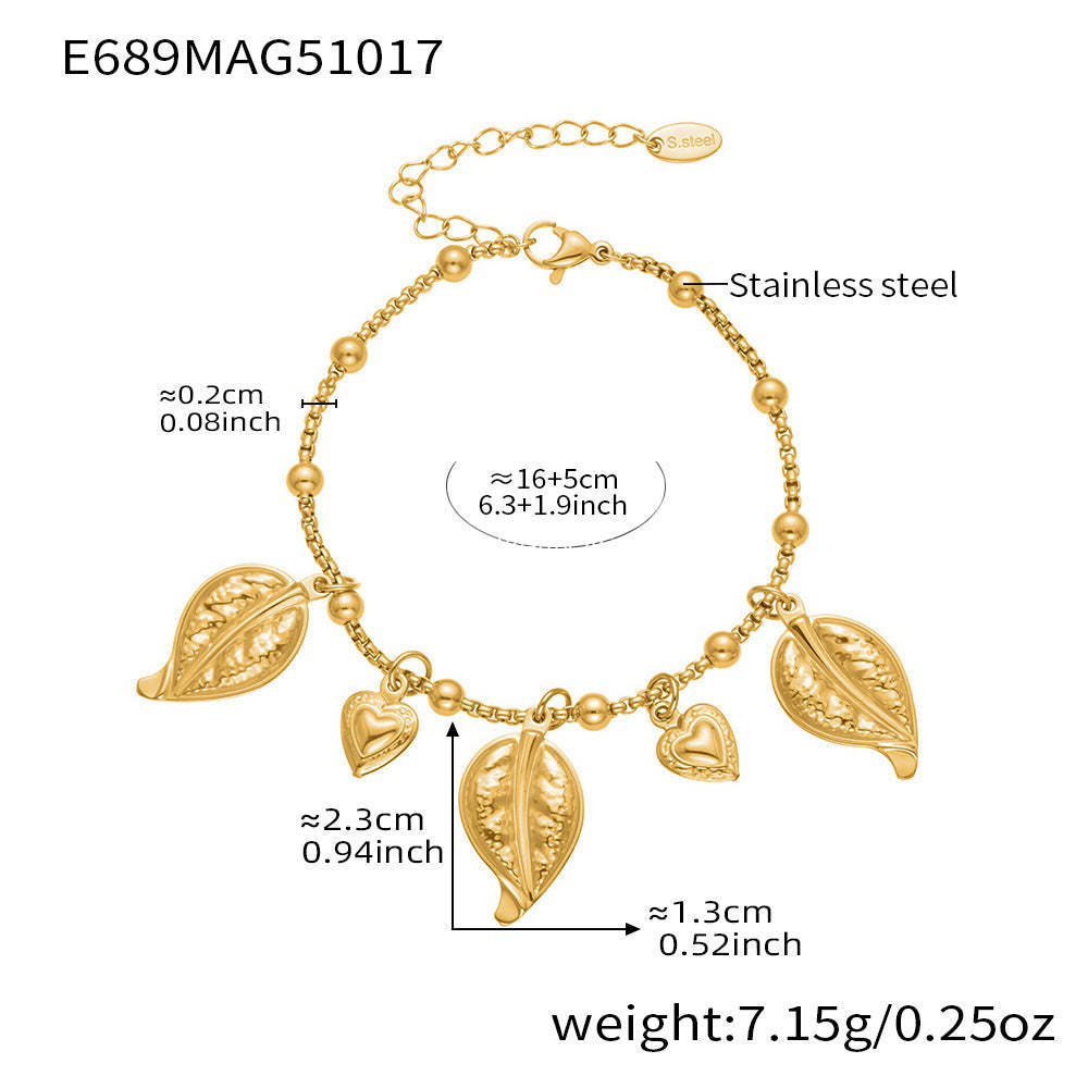 D관 - 스테인리스 스틸 조개 나뭇잎 하트 디자인 펜던트 팔찌 [E685] 25.10-4