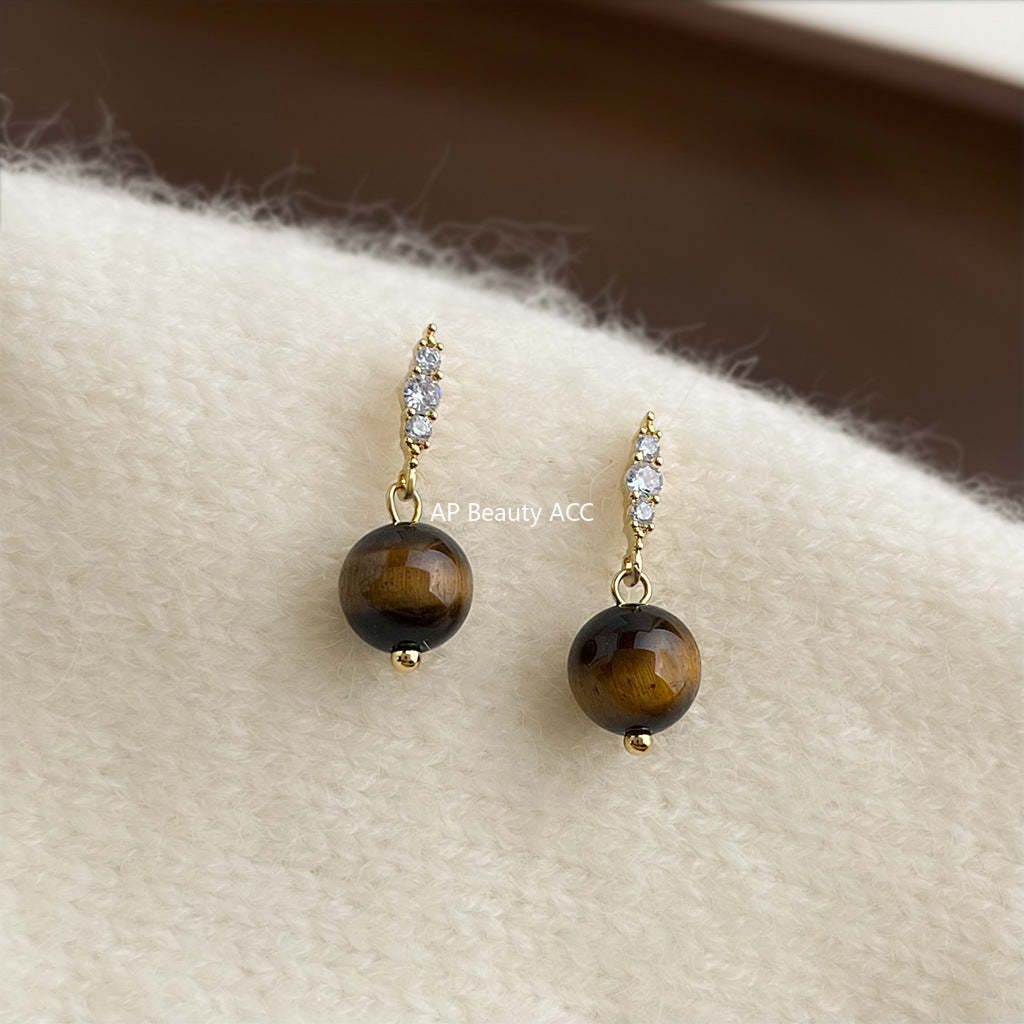 C관 - 핸드메이드 925 은침 천연석 호안석 큐빅 귀걸이 [6827] 25.09-4