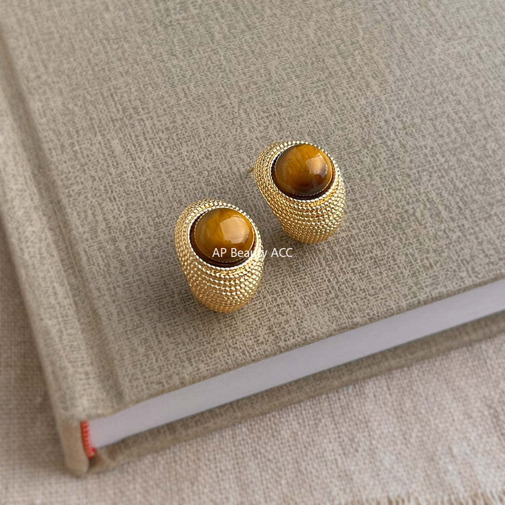 C관 - 925 은침 14K 도금 천연석 호안석 귀걸이 [5691] 25.03-2