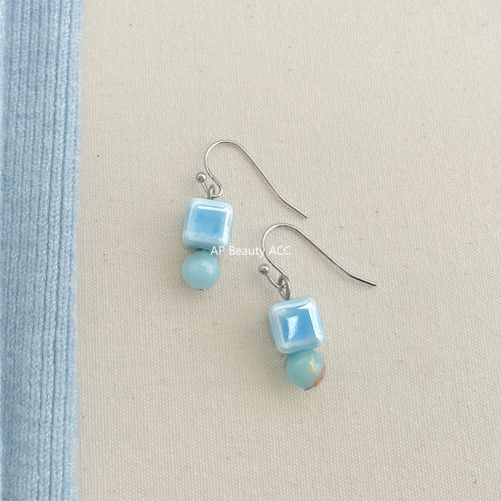 C관 - 세라믹 천연석 핸드메이드 후크형 귀걸이 [5779] 25.04-1