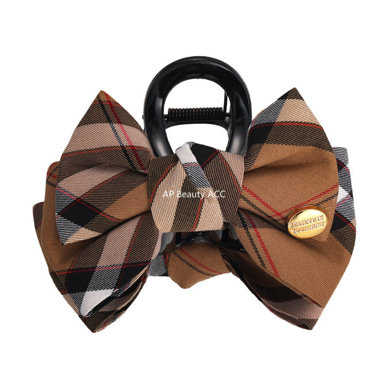 E관 - 브리티시 빈티지 체크 리본 패브릭 집게핀 [27564] 25.10-3