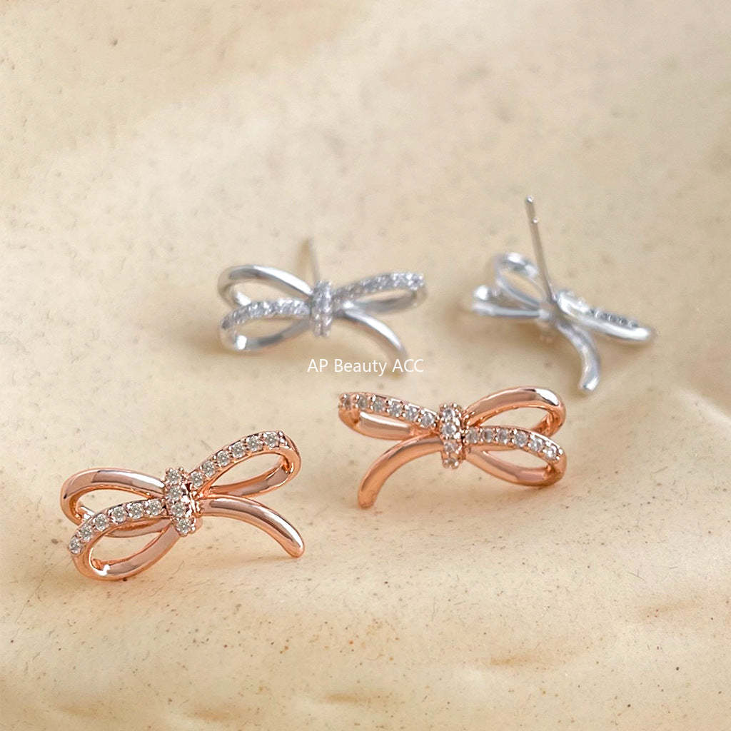 C관 - 18K 도금 큐빅 리본 귀걸이 [5521-5522] 25.02-3