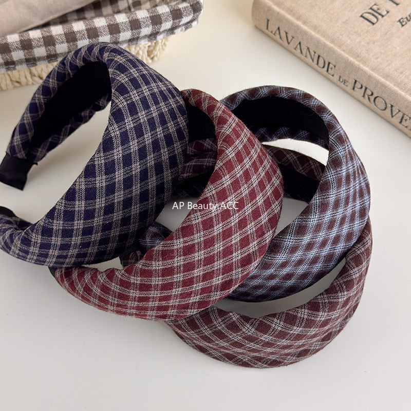 E관 - 체크 패브릭 와이드 스펀지 머리띠 [27525] 25.10-1