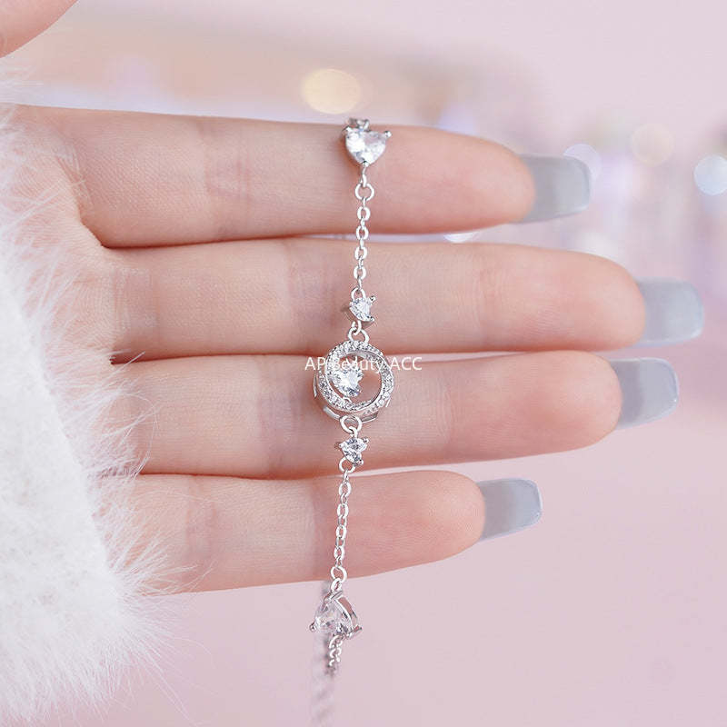 B관 - 999 실버 원형 하트 큐빅 팔찌 [YC5132SL_1] 25.10-2