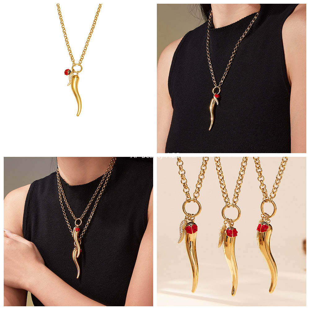 D관 - 고추 모양 펜던트 큐빅 18K 도금 스테인리스 목걸이 [P1094] 25.11-3