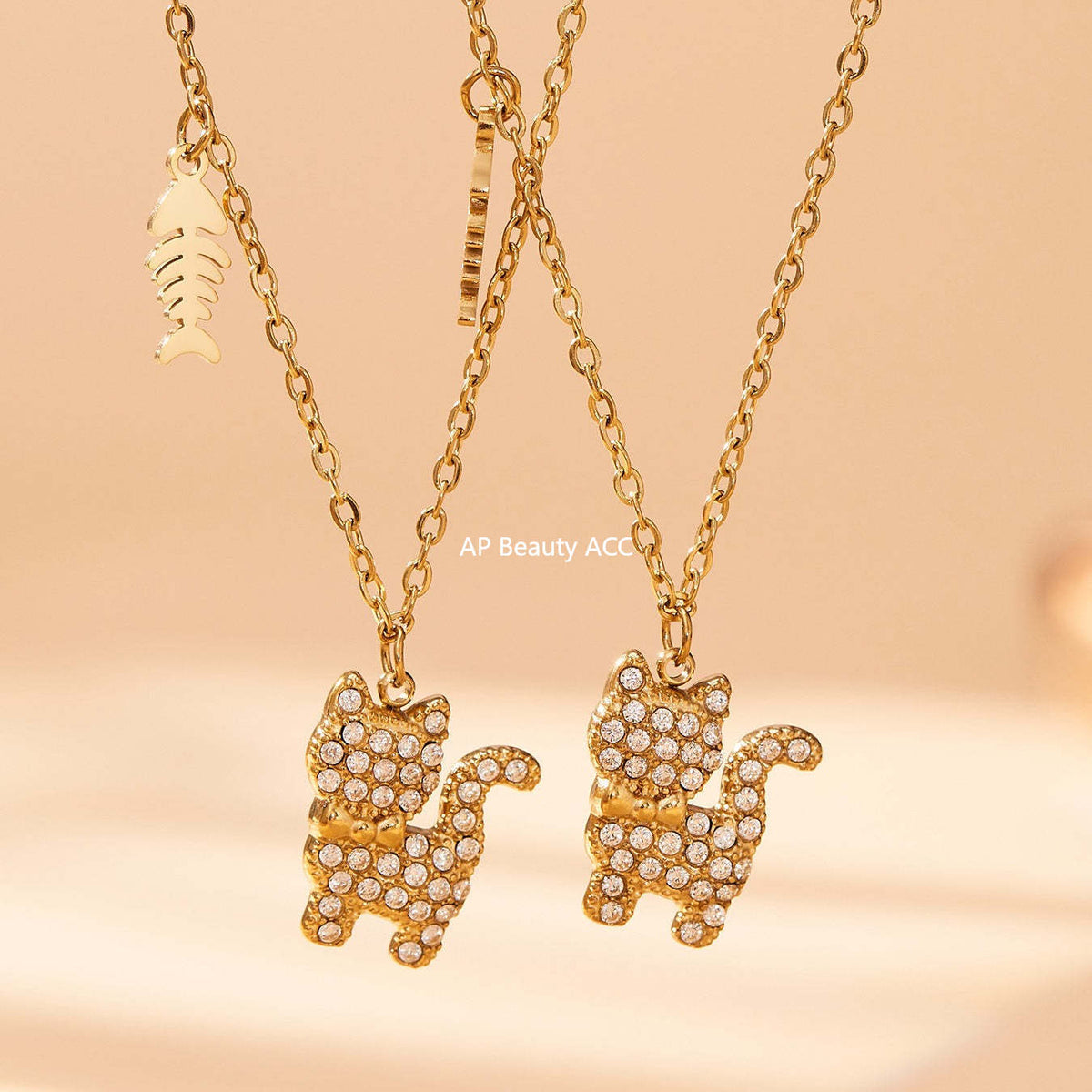 D관 - 고양이 큐빅 펜던트 스테인리스 18K 도금 목걸이 팔찌 [TXP464] 25.11-3