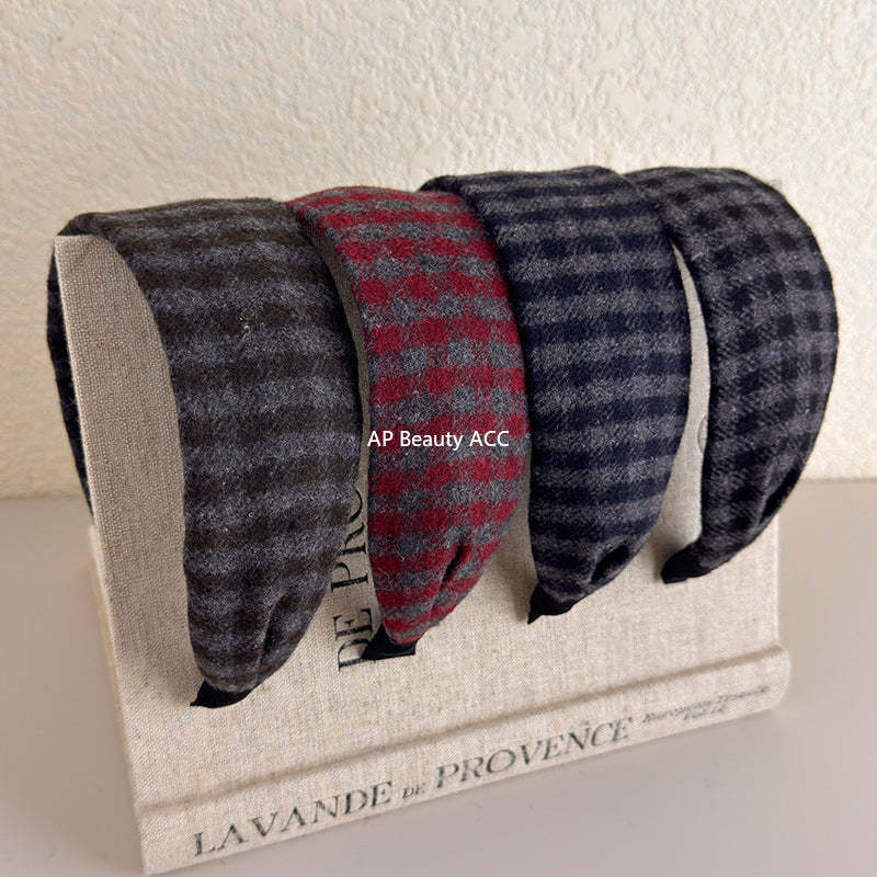 E관 - 레트로 체크무늬 패턴 와이드 머리띠 [27632] 25.11-1