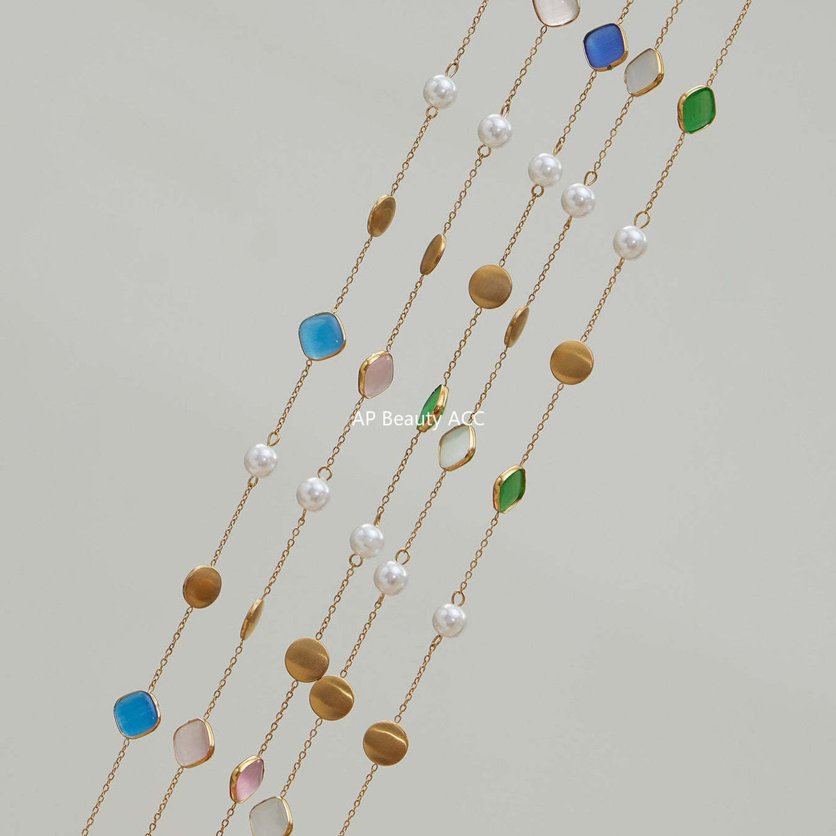 D관 - 묘안석 컬러 비즈 18K 도금 스테인리스 스틸 목걸이 [P822] 25.12-2
