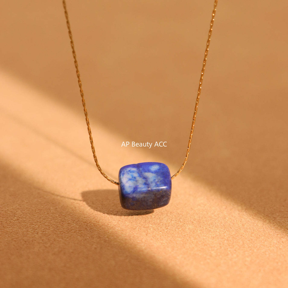 D관 - 직사각형 천연석 펜던트 18K 도금 스테인리스 스틸 목걸이 [P594] 25.05-1