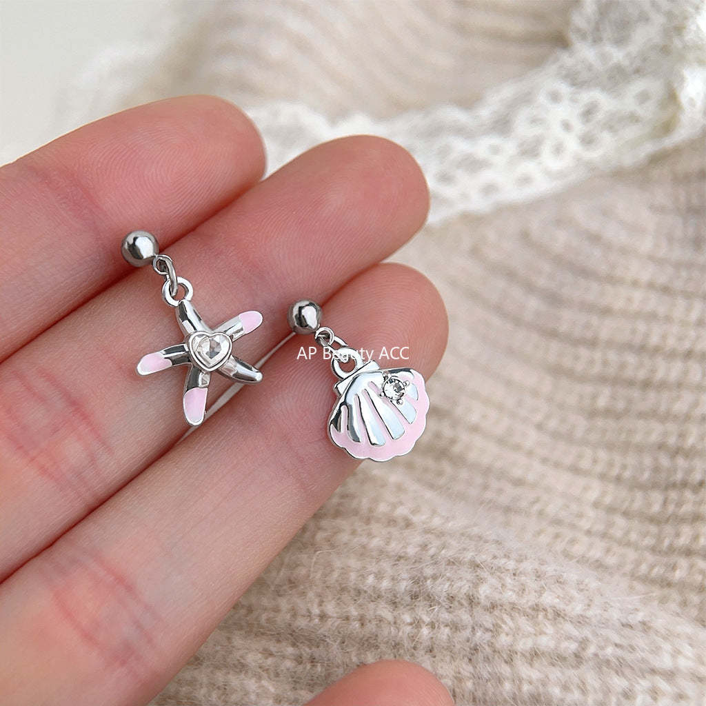 C관 - 언밸런스 조개 불가사리 미니 디자인 은침 귀걸이 [5669-5670] 25.03-1