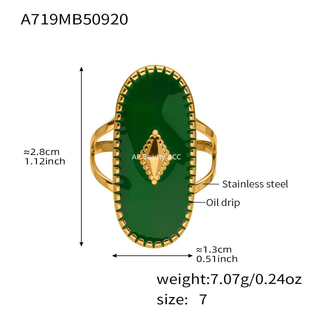 D관 - 스테인리스 스틸 컬러 에나멜 타원형 투 레이어 18K 도금 반지 [A719] 25.09-4
