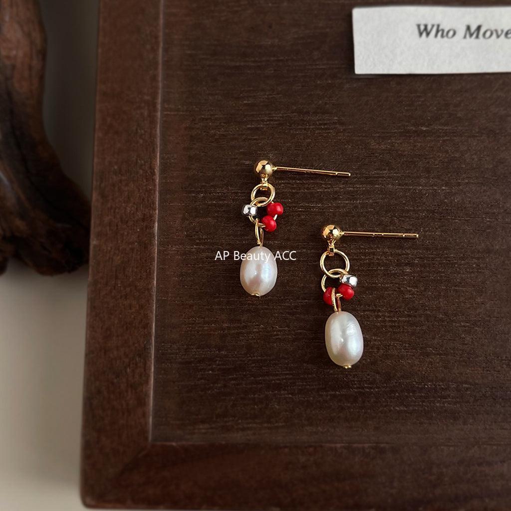 C관 - 핸드메이드 담수 진주 14K 도금 은침 귀걸이 [5836] 25.04-2