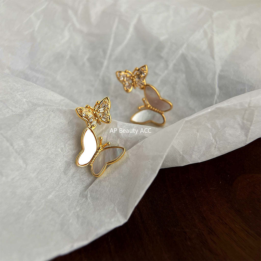 C관 - 자개 큐빅 나비 리본 14K 도금 귀걸이 [4396] 24.07-1