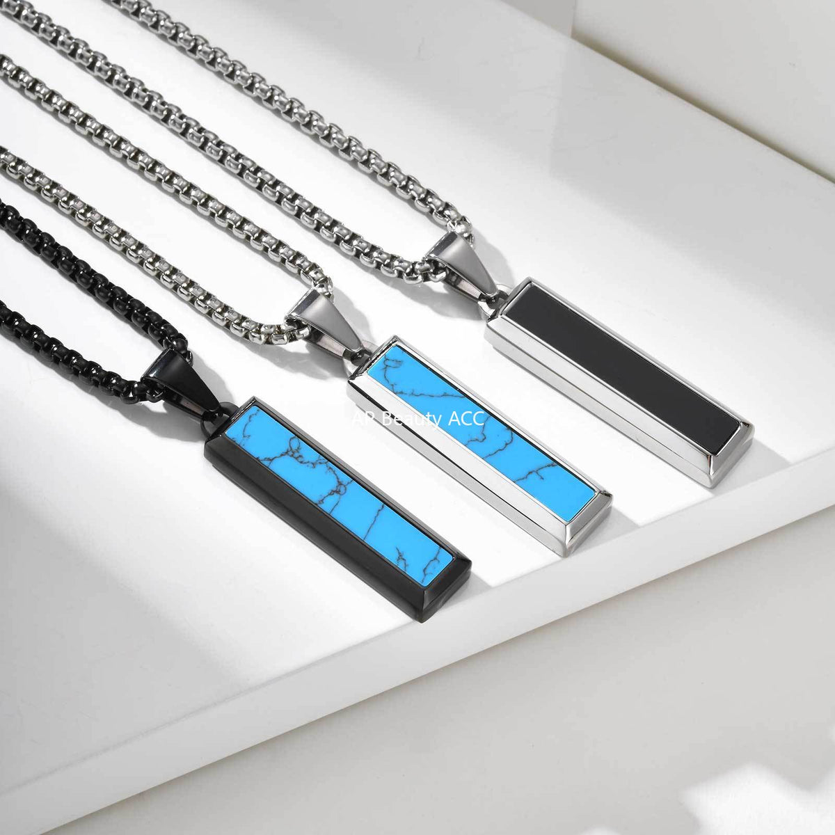 G관 - 스테인리스 오닉스 마노 터키석 펜던트 목걸이 [PN-2221] 25.11-1