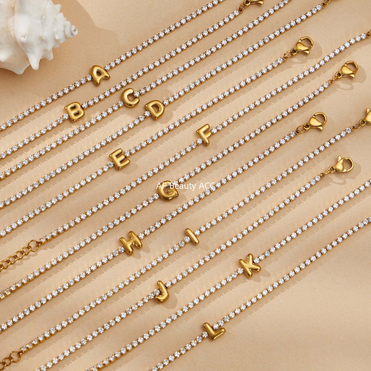 D관 - 스테인리스 스틸 18K 도금 알파벳 큐빅 팔찌 [RE023] 25.12-3