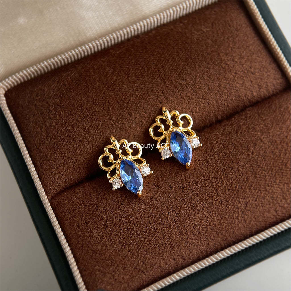 C관 - 아이리스 플라워 블루 큐빅 925 은침 귀걸이 [7163] 25.11-4