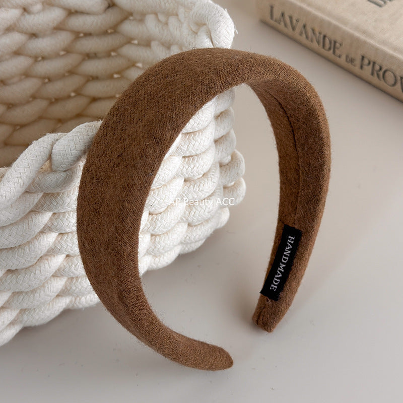 E관 - 컬러 울 패브릭 쿠션 와이드 머리띠 [27562] 25.10-3