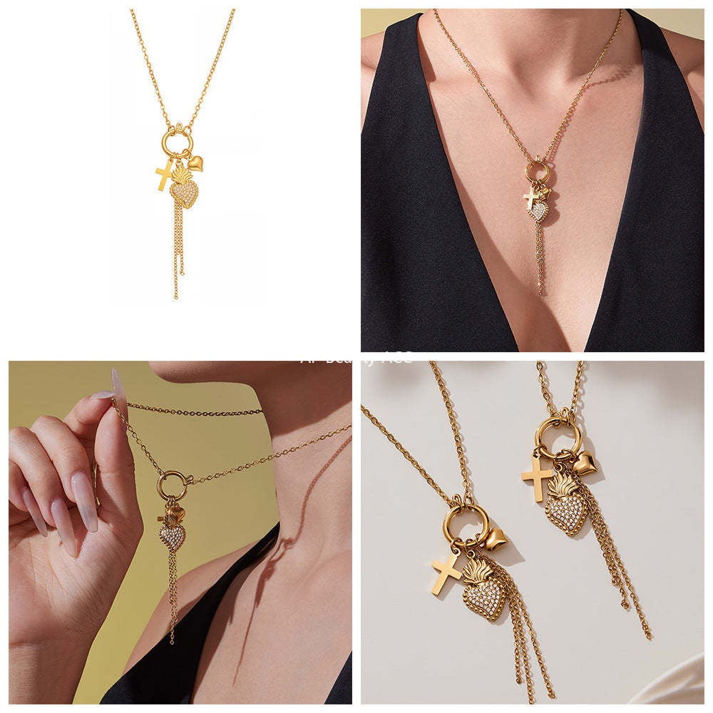 D관 - 스테인리스 스틸 큐빅 왕관 하트 드롭 펜던트 목걸이 [P1605-2] 25.10-4