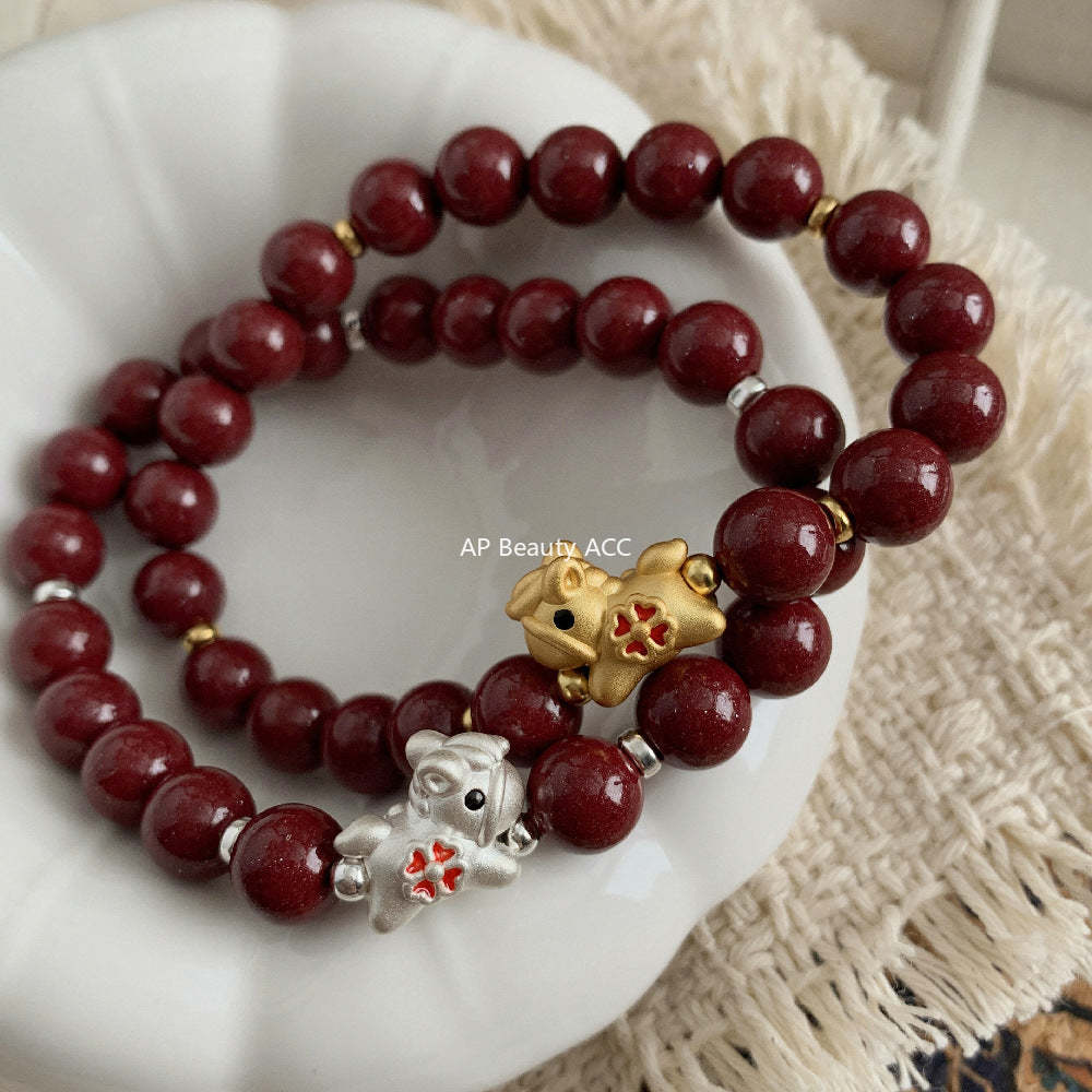 A관 - 귀여운 말 네잎클로버 천연 자금사 비즈 팔찌 [1638] 25.12-3