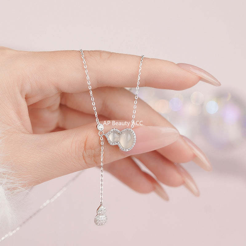 B관 - 925 실버 호리병 옥수 큐빅 펜던트 드롭 목걸이 [YC2023N_1] 25.10-5