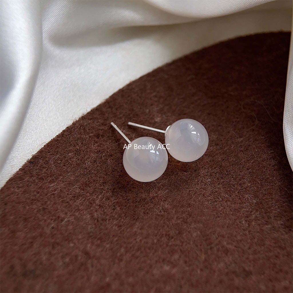 C관 - 백마노 천연석 은침 귀걸이 간결하고 고급스러운 귀걸이 [3828-3830] 24.04-3