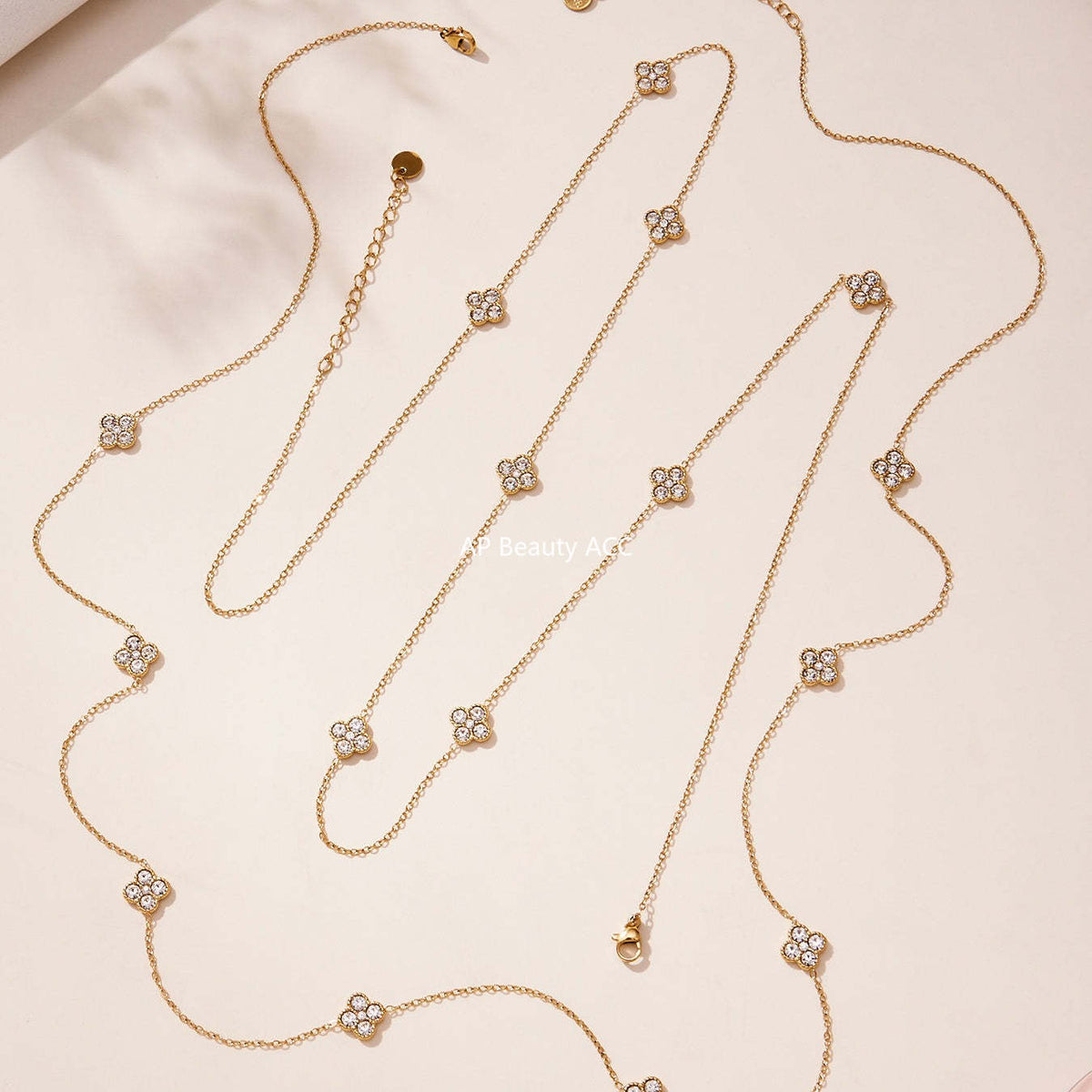 D관 - 클로버 플라워 풀큐빅 스테인리스 스틸 롱 목걸이 [M086] 25.11-3