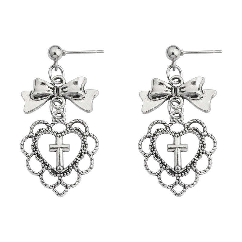 C관 - 리본 레이스 하트 925 은침 귀걸이 [7206] 25.12-2