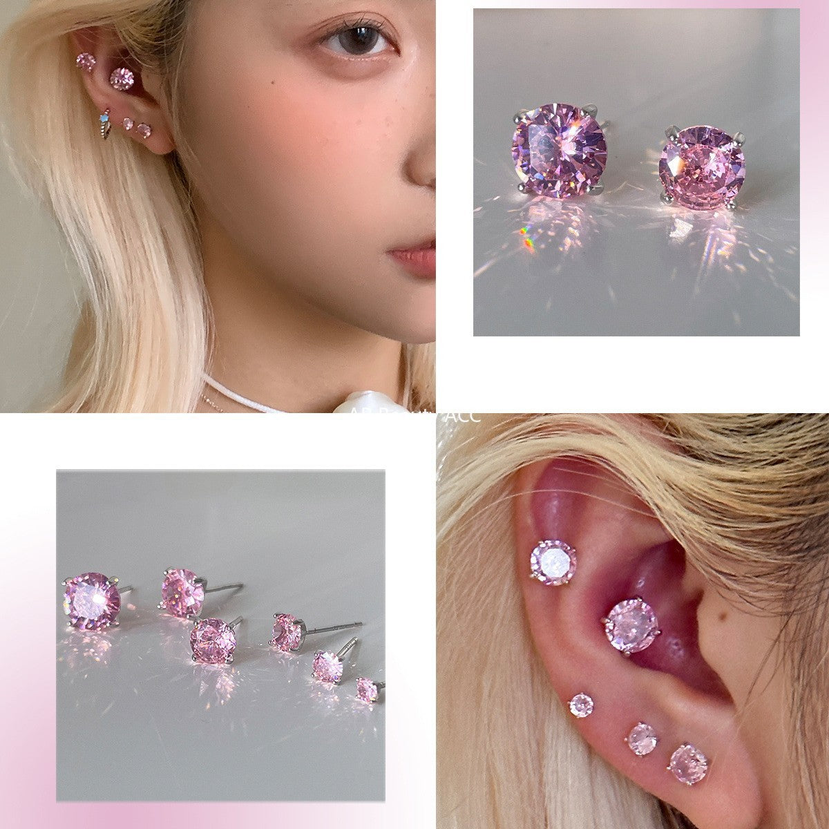 A관 - 999 실버 핑크 큐빅 스터드 귀걸이 [EH-4094] 25.10-2