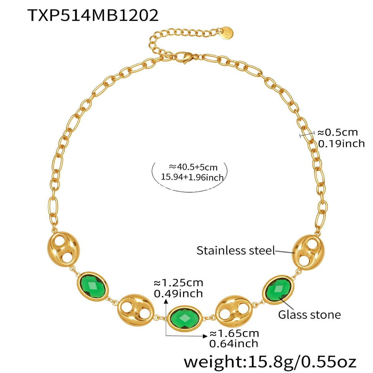 D관 - 돼지코 글라스 스톤 18K 도금 스테인리스 스틸 목걸이 팔찌 [TXP514] 25.12-2