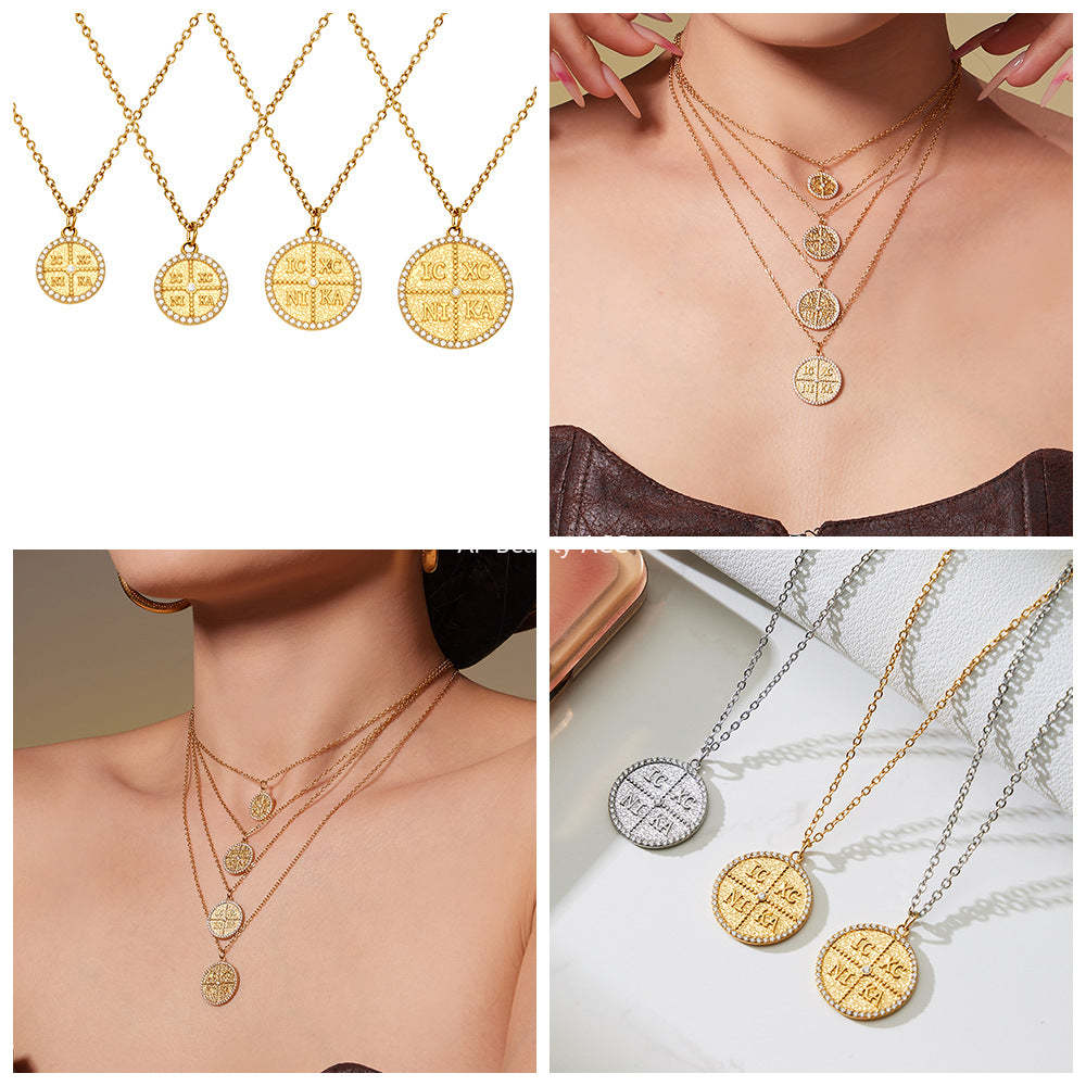 D관 - 스테인리스 스틸 이니셜 원형 큐빅 펜던트 18K 도금 목걸이 [P367] 25.11-4