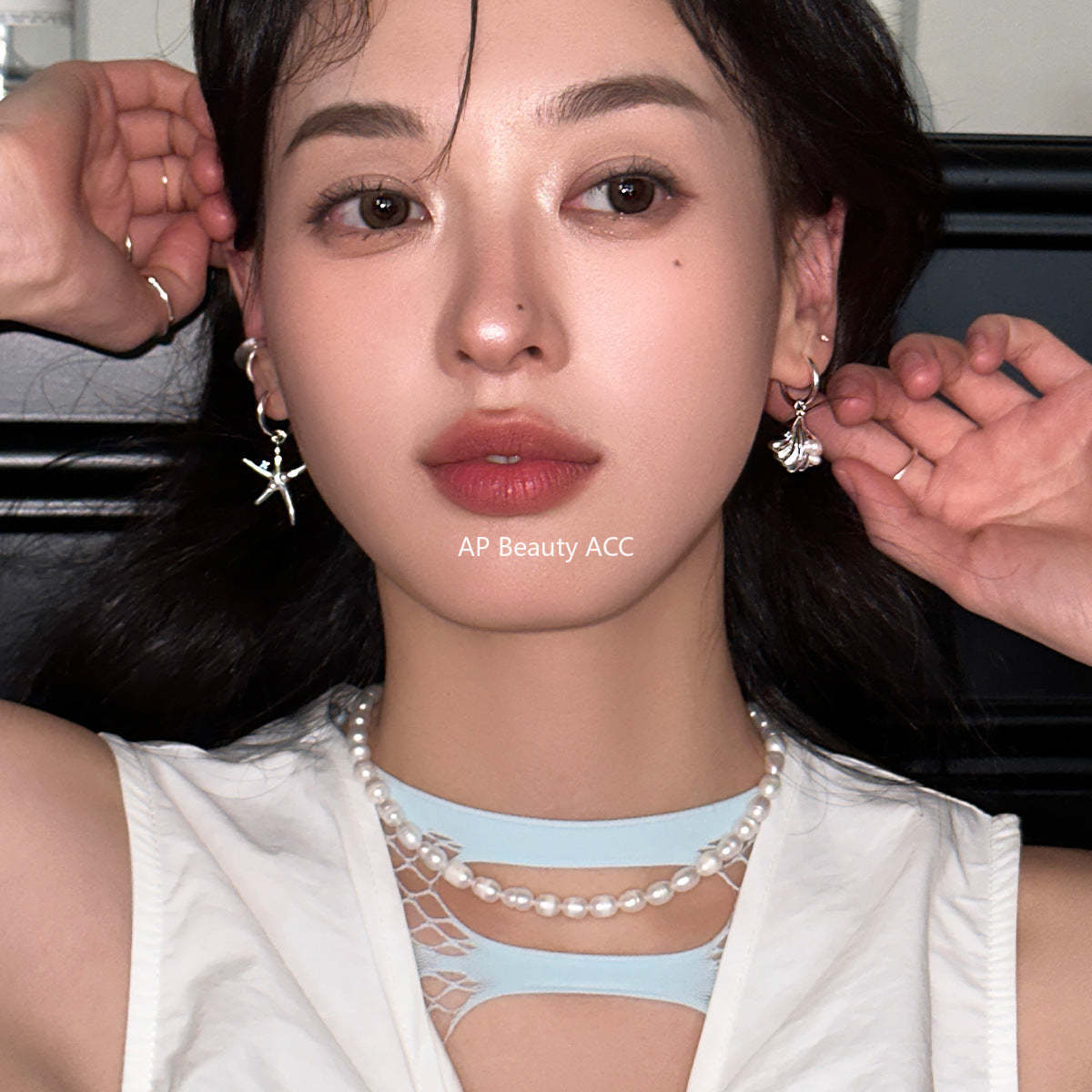 A관 - 진주 별 조개 언밸런스 링형 귀걸이 [EH-3682] 25.06-4
