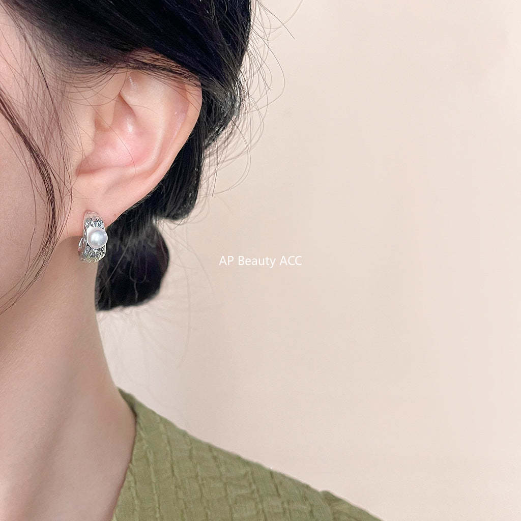 C관 - 담수 진주 기하학 텍스처 실버 귀걸이 [4406] 24.07-2