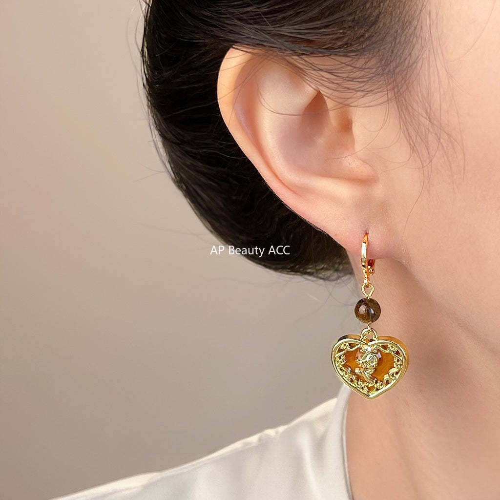 C관 - 하트 레진 플라워 호안석 핸드메이드 귀걸이 [7148] 25.11-4