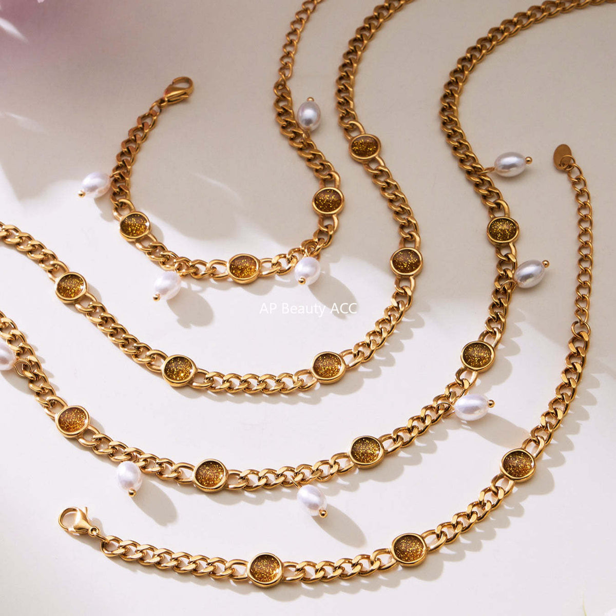 D관 - 스테인리스 스틸 진주 펜던트 18K 도금 목걸이 팔찌 [TXP496] 25.11-4