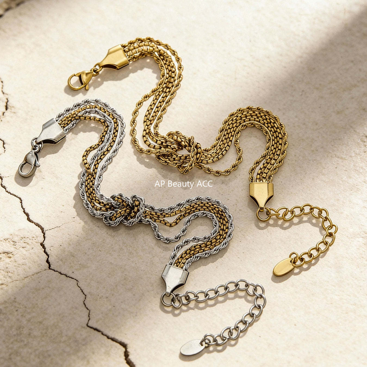 D관 - 스테인리스 스틸 18K 도금 매듭 체인 팔찌 [E151] 25.12-3