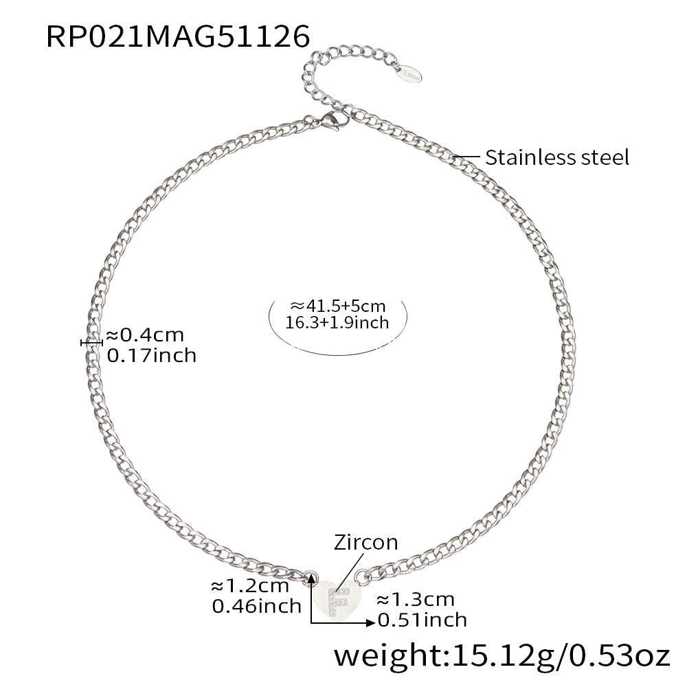 D관 - 스테인리스 스틸 하트 알파벳 큐빅 18K 도금 펜던트 목걸이 [RP021] 25.12-1