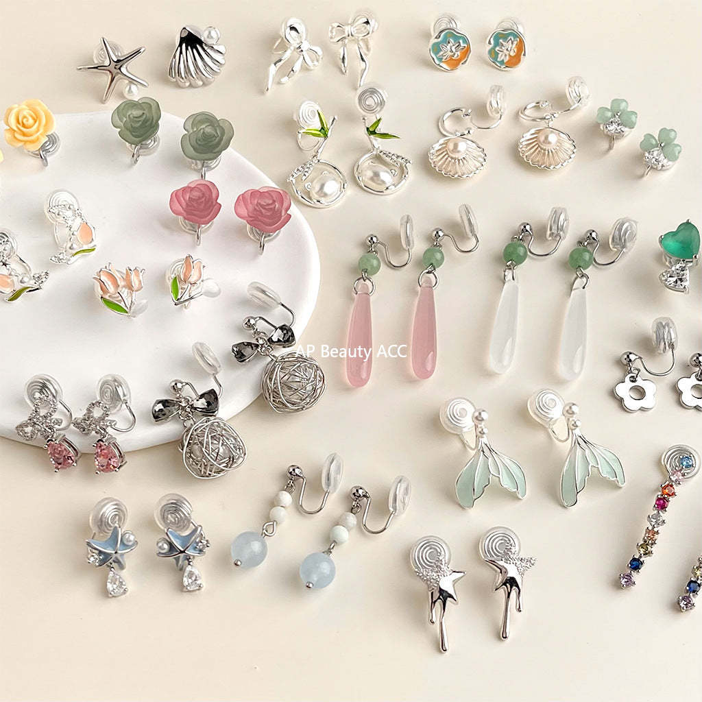 C관 - 큐빅 레진 진주 무피어싱 나선형 이어커프 귀걸이 [EJ0203F] 25.02-3