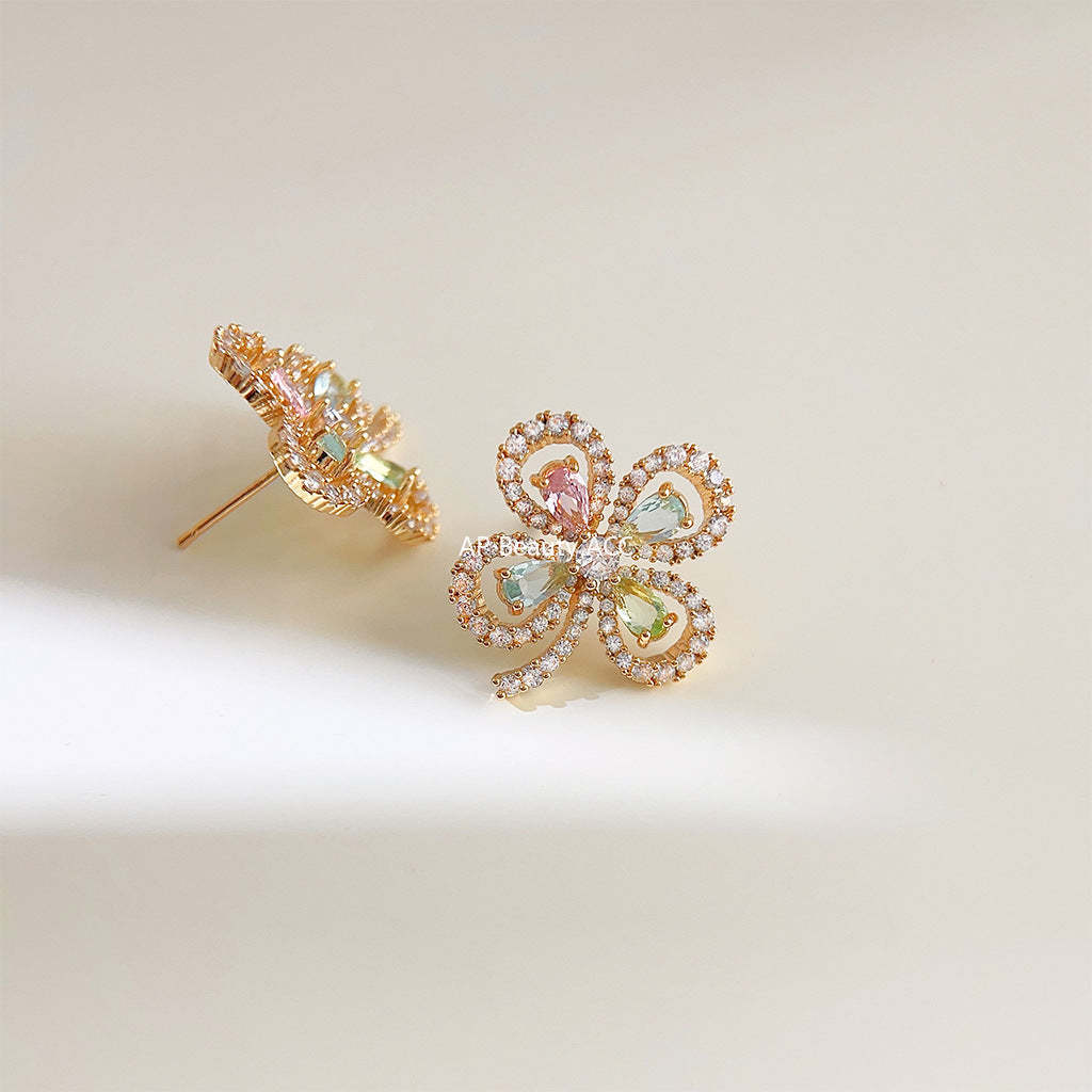 C관 - 업그레이드 18K 도금 고급스러운 미니 큐빅 컬러 꽃 귀걸이 [3711] 24.04-2