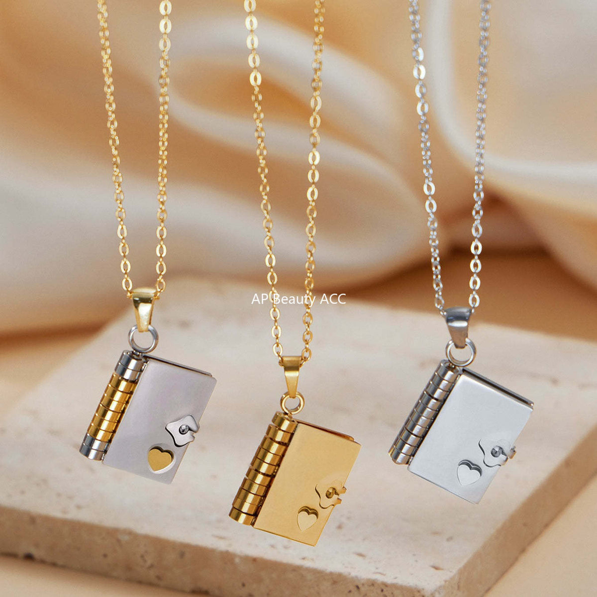 D관 - 스테인리스 스틸 18K 도금 미니 오픈 북 각인 펜던트 목걸이 [RP022] 25.12-3