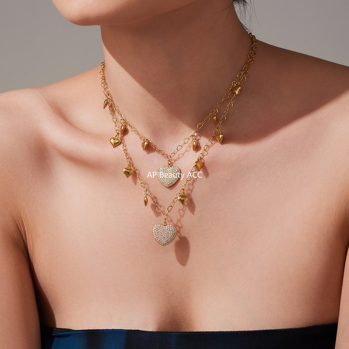 D관 - 스테인리스 스틸 하트 큐빅 펜던트 체인 목걸이 [P074] 25.10-1