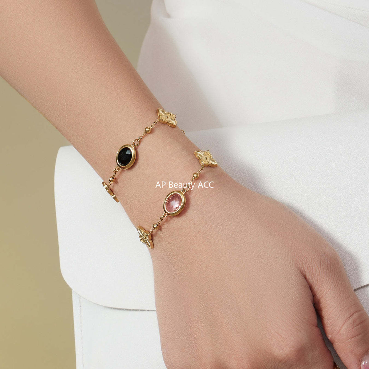 D관 - 스테인리스 스틸 타원형 컷팅 글라스 스톤 18K도금 목걸이 팔찌 귀걸이 [TXP506] 25.12-1