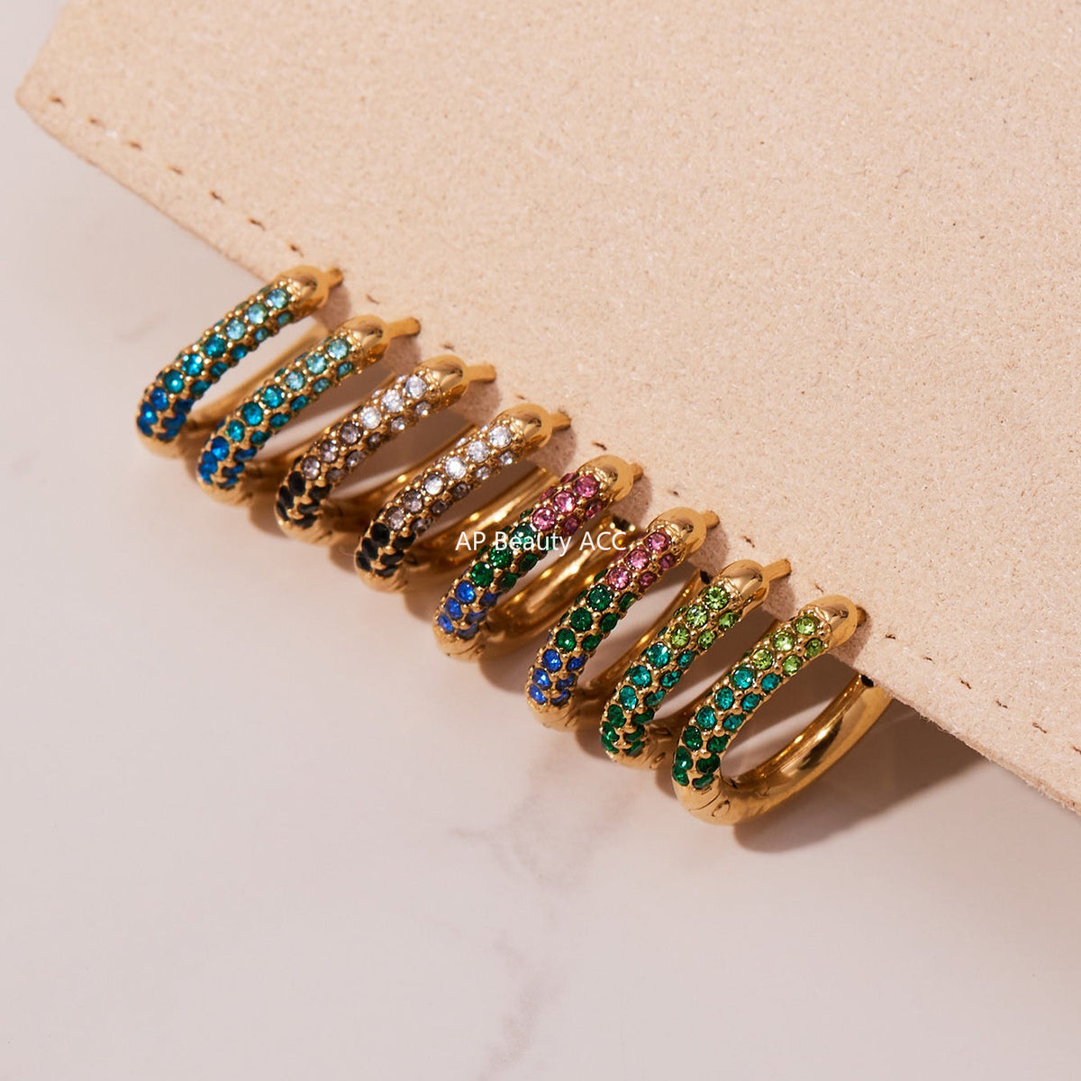 D관 - 스테인리스 18K 도금 멀티컬러 큐빅 링 귀걸이 [F752] 25.11-1