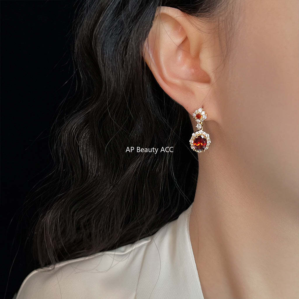 C관 - 925 은침 14K 도금 레드 큐빅 귀걸이 [6504] 25.08-1